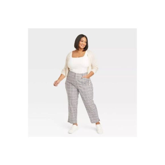 Ava & Viv Women's High-Rise Ankle Tapered Pants Off-White Plaid Size 20 NWT - Picture 1 of 6
